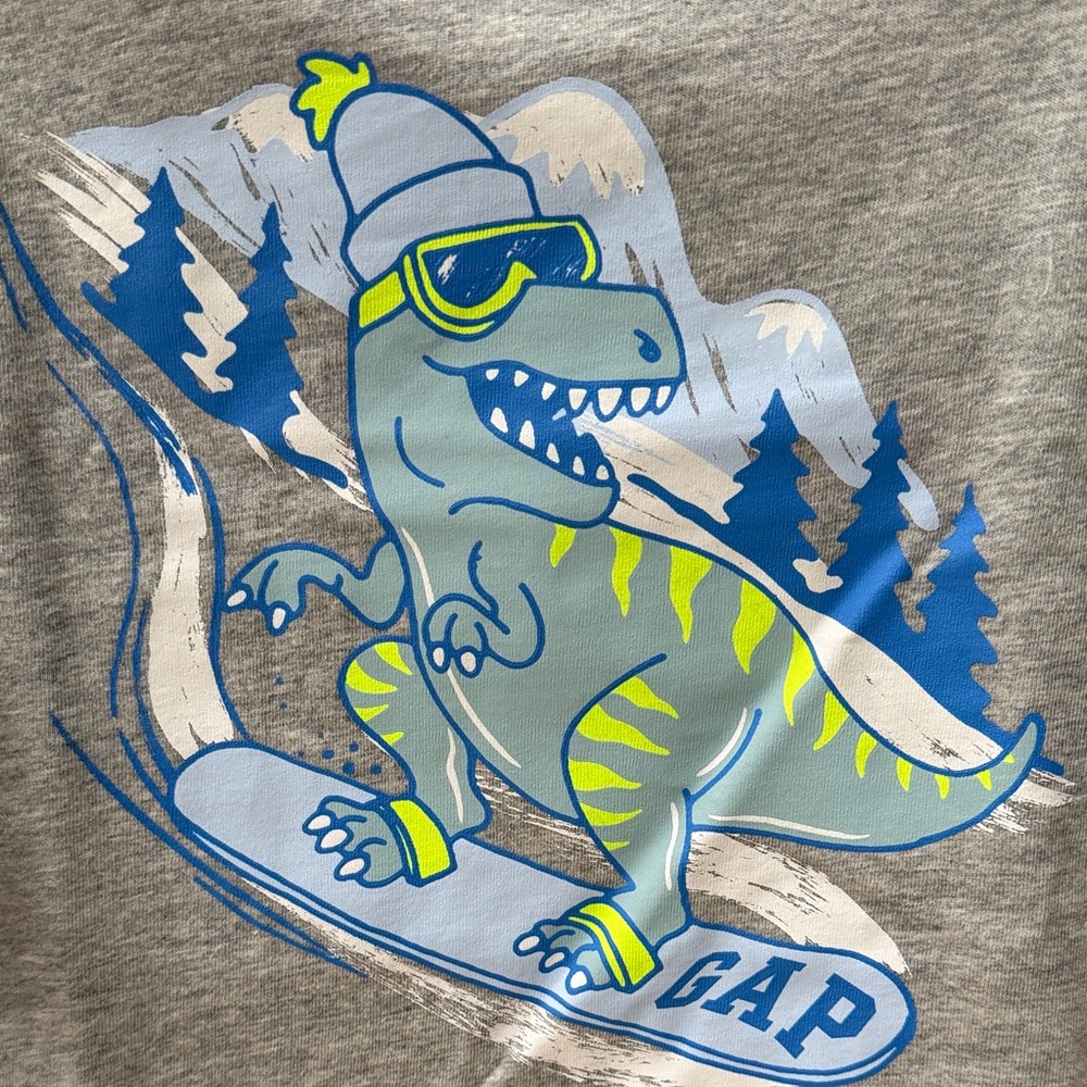 New GAP Gray Long Sleeve with Dinosaur Graphic Cotton Shirt - Picture 3 of 4